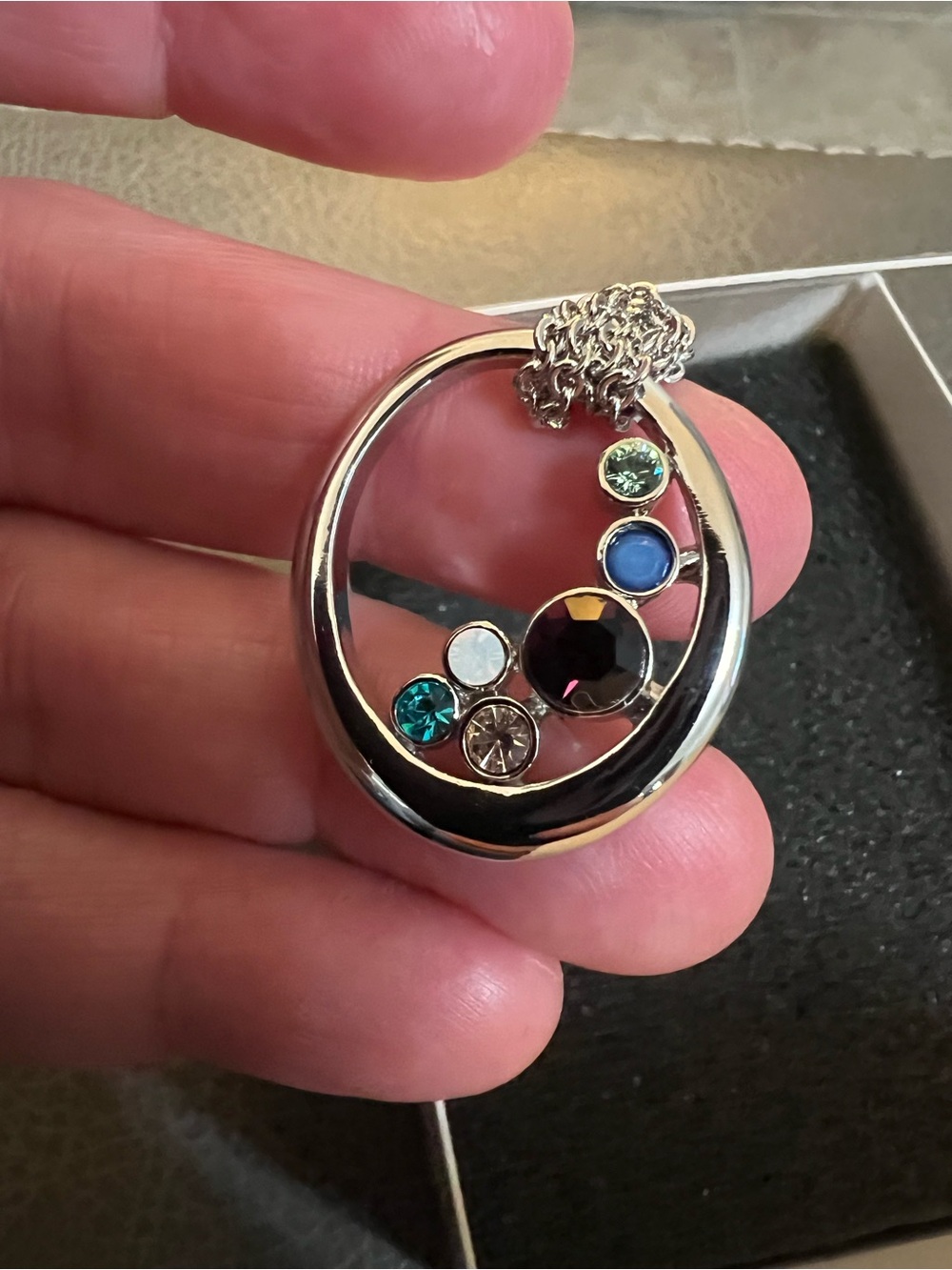 Sale!  Lia Sophia Silver-Tone Oval Pendant with Multi-Colored Stones—New in Box!